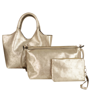 Kris Ana 3 Piece Set - Slouchy Tote Bag with Clutch Bag and Coin Pouch - Gold