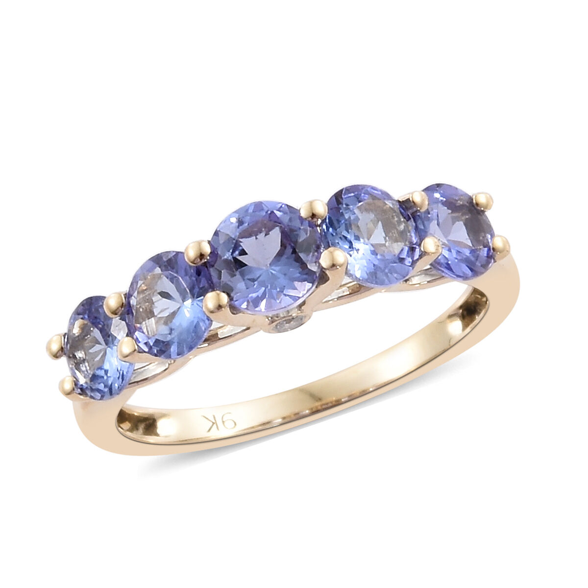 2 Carat Tanzanite and Diamond 5 Stone Ring in 9K Gold 1.81 Grams