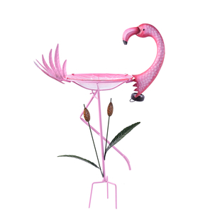 Garden Theme Flamingo Shaped Birdbath with Solar Light (Size 46x21.5x81cm) - Pink