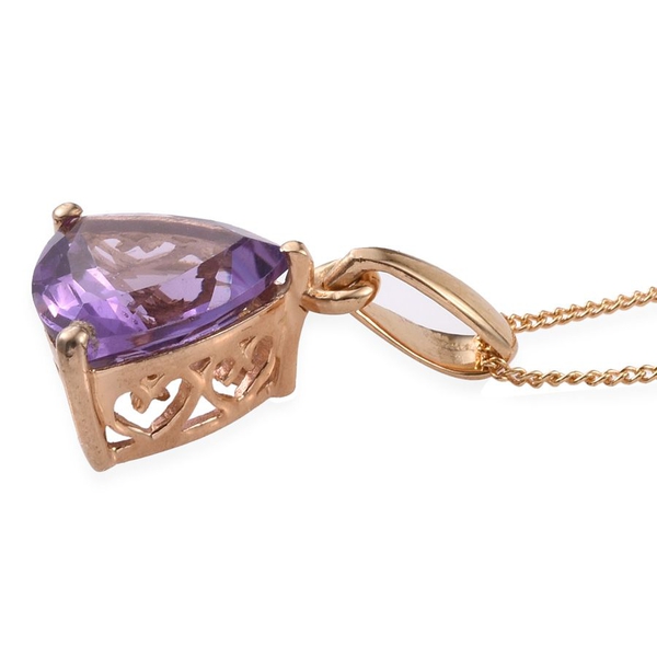 (Option 2) AA Lusaka Amethyst (Trl) Solitaire Pendant With Chain in 14K Gold Overlay Sterling Silver 4.000 Ct.
