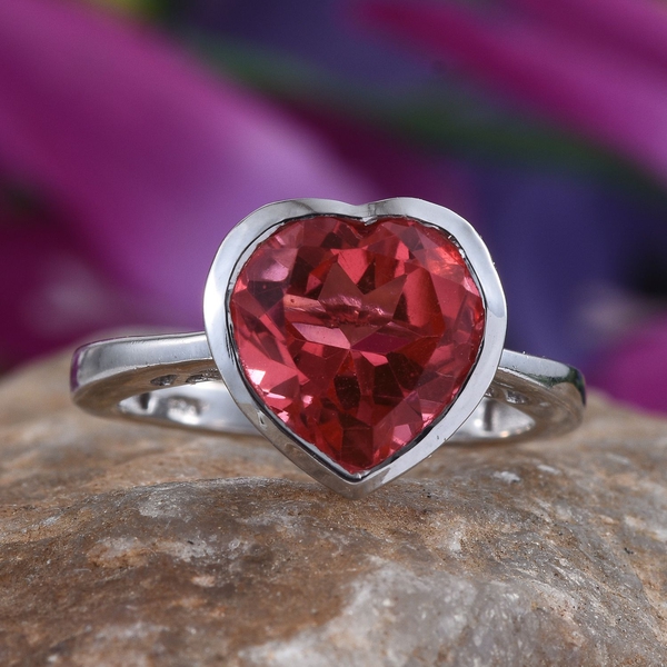 Padparadscha Quartz (Hrt) Solitaire Ring in Platinum Overlay Sterling Silver 3.500 Ct.