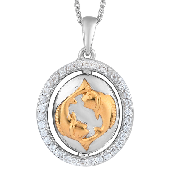 Natural Cambodian Zircon Zodiac-Pisces Pendant with Chain (Size 20) in Yellow Gold and Platinum Over