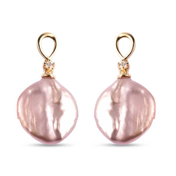 Purple Baroque Coin Pearl and Natural Cambodian Zircon Drop Earrings (with Push Back) in Yellow Gold