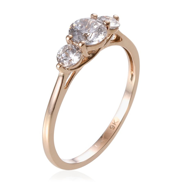 9K Y Gold (Rnd) 3 Stone Ring Made with Finest CZ 1.340 Ct.