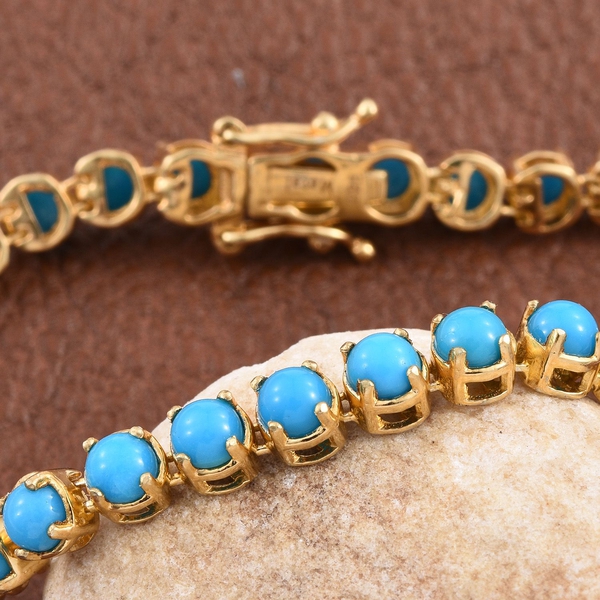 Arizona Sleeping Beauty Turquoise (Rnd) Bracelet (Size 7.5) in 14K Gold Overlay Sterling Silver 9.500 Ct.