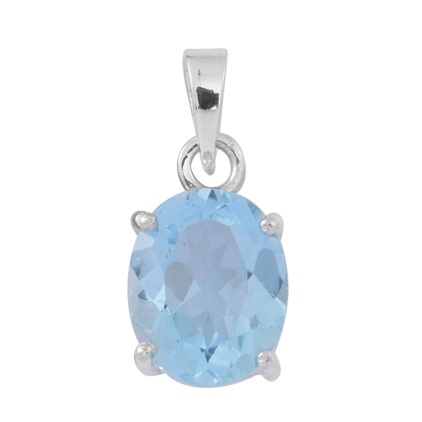 (Option 1) AAA Sky Blue Topaz (Ovl) Solitaire Pendant in Sterling Silver 4.500 Ct.