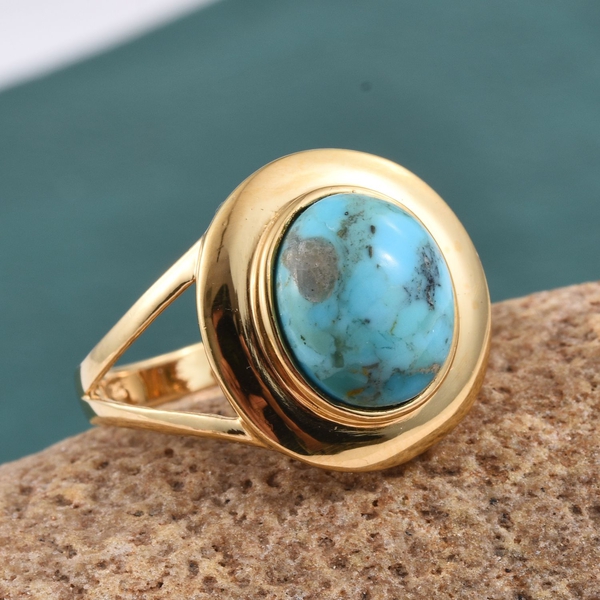 Arizona Matrix Turquoise (Ovl) Solitaire Ring in 14K Gold Overlay Sterling Silver 4.000 Ct.