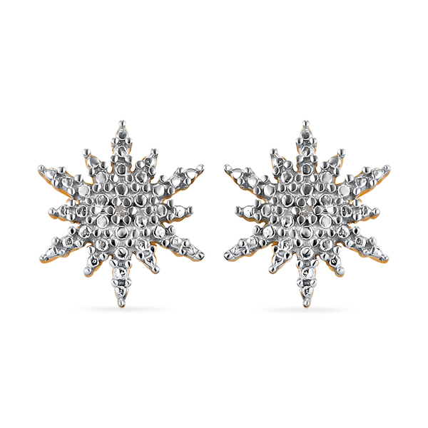 Diamond Snowflake Stud Earrings (with Push Back) in Two Tone Overlay Sterling Silver