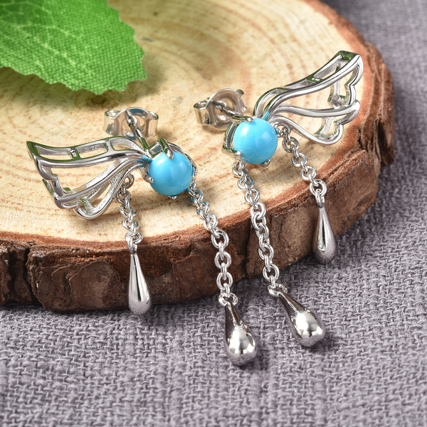 LucyQ Art Nouveau Collection Arizona Sleeping Beauty Turquoise Earrings (with Push Back) in Rhodium Overlay Sterling Silver