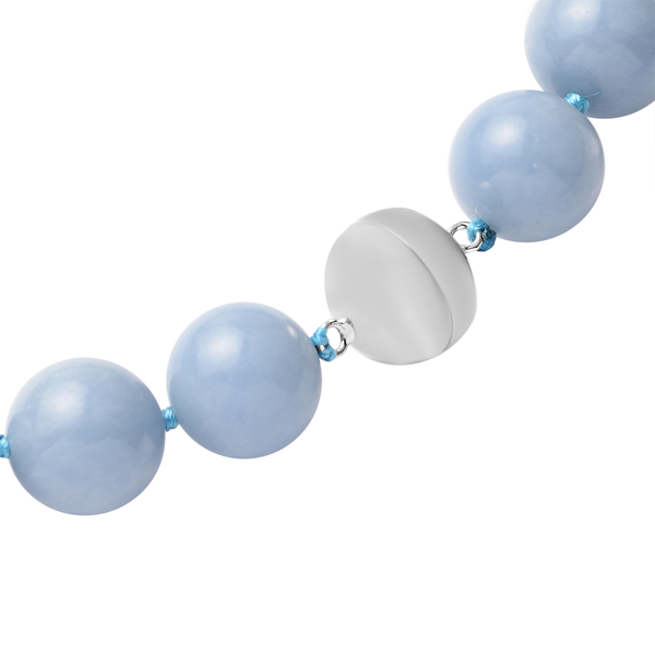 Angelite Beads Necklace (Size - 20) With Magnetic Clasp in Rhodium Overlay Sterling Silver 689.00 Ct.