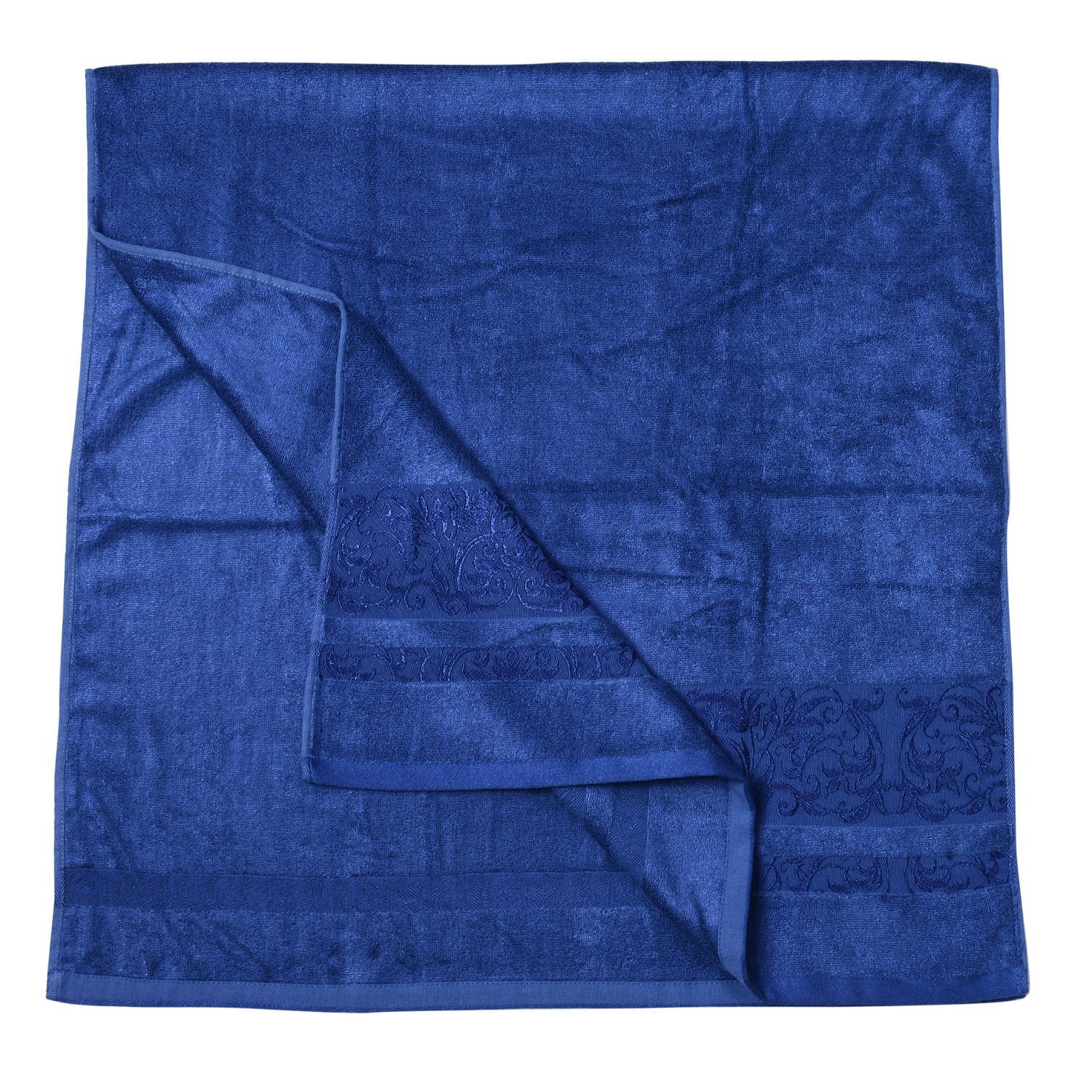 Dark Blue Colour Set of 4 Bamboo Cotton Towels 1 Bath Towel (Size 130x65 Cm), 2 Face Cloths (Size 65x50 Cm) and 1 Hand Towel