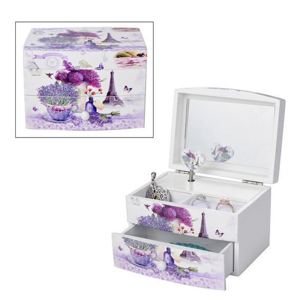 2 Layer Musical Flower Pot and Tower Printed Jewellery Box with Drawer and Inside Mirror (Size 13x10
