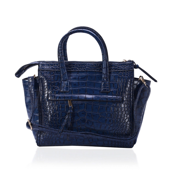 Christine Navy Blue Colour Croc Embossed Tote Bag with External Zipper Pocket and Adjustable and Rem