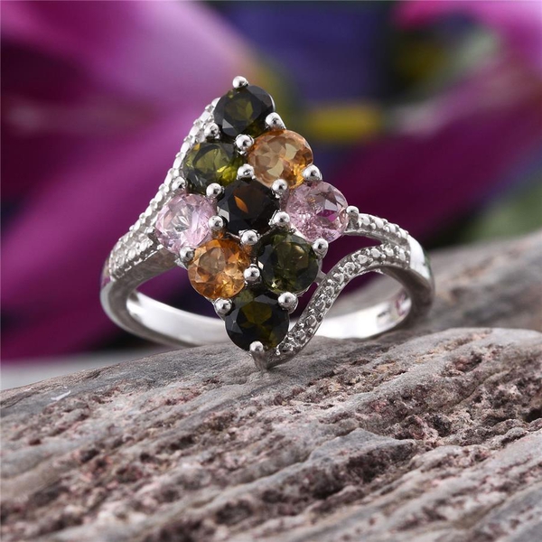 Rainbow Tourmaline (Rnd) Ring in Platinum Overlay Sterling Silver 2.250 Ct.