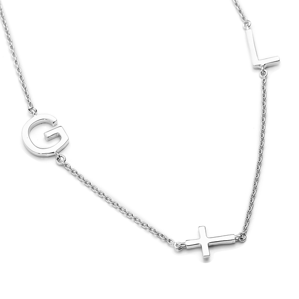Personalised Two Alphabet + Cross, Name Necklce in Silver, Size 18+2 Inch