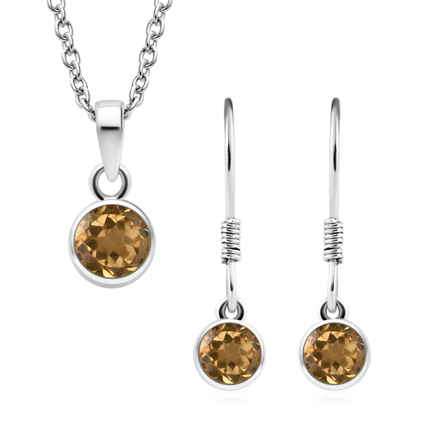 2 Piece Set - Citrine Pendant and Hook Earrings in Platinum Overlay Sterling Silver With Stainless S