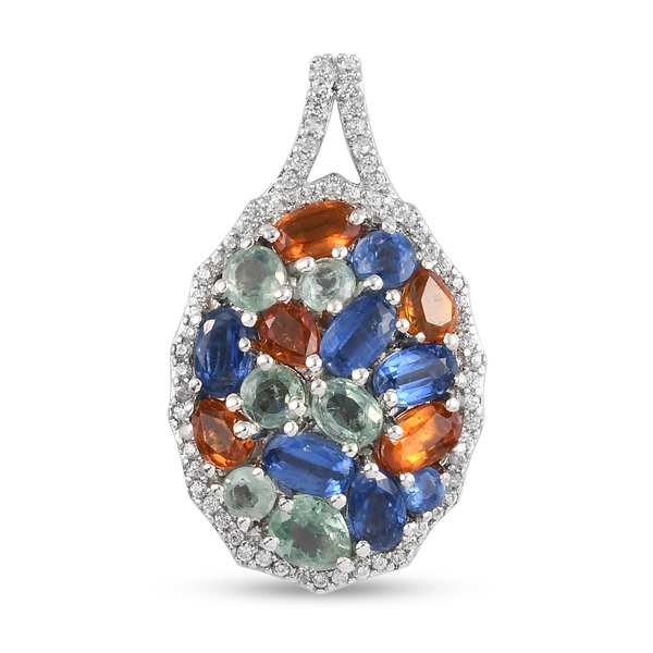 Multi Colour Kyanite and Natural Cambodian Zircon Pendant in Platinum Overlay Sterling Silver 5.220 