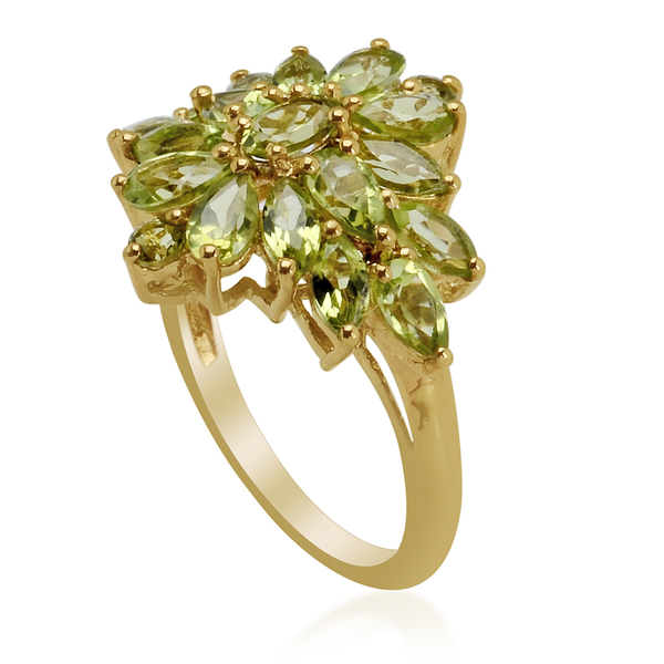 Hebei Peridot (Pear) Ring in 14K Gold Overlay Sterling Silver  3.25 Ct.