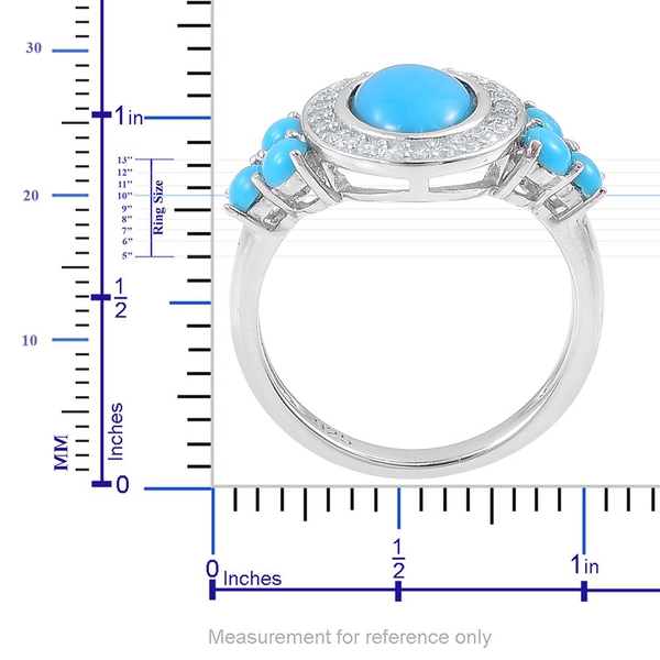 Arizona Sleeping Beauty Turquoise (Ovl 1.33 Ct), White Zircon Ring in Platinum Overlay Sterling Silver 2.130 Ct.