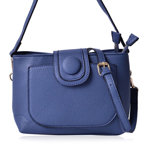 Snake Embossed Blue Colour Crossbody Bag With Adjustable and Removable Shoulder Strap (Size 26x18x10