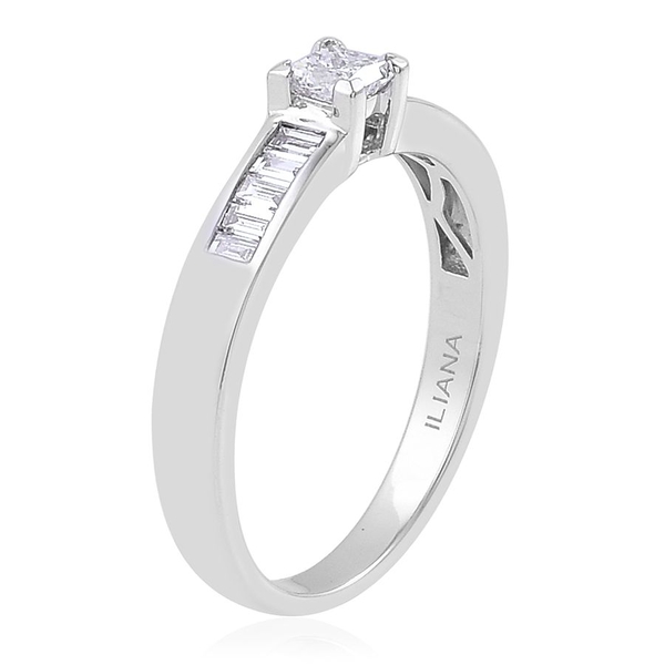 ILIANA 18K White Gold IGI Certified Princess Cut Diamond (SI G-H) Engagement Ring 0.500 Ct.
