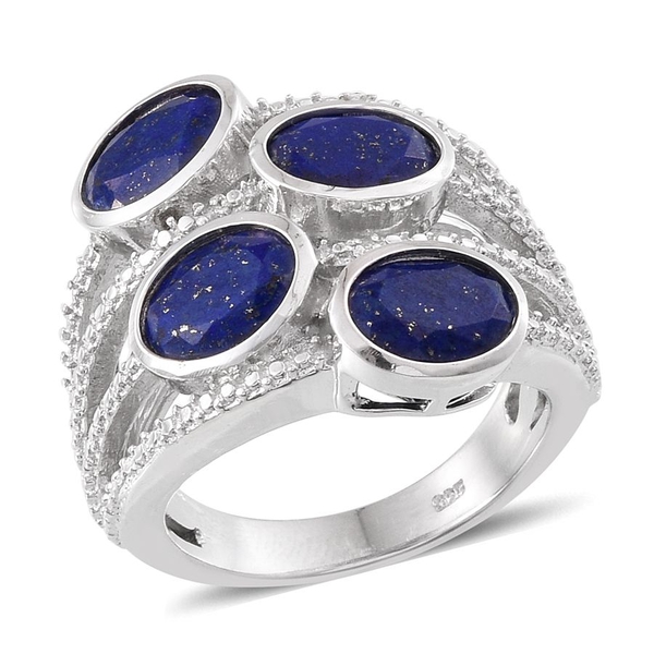 Lapis Lazuli (Ovl), Diamond Ring in Platinum Overlay Sterling Silver 4.510 Ct.