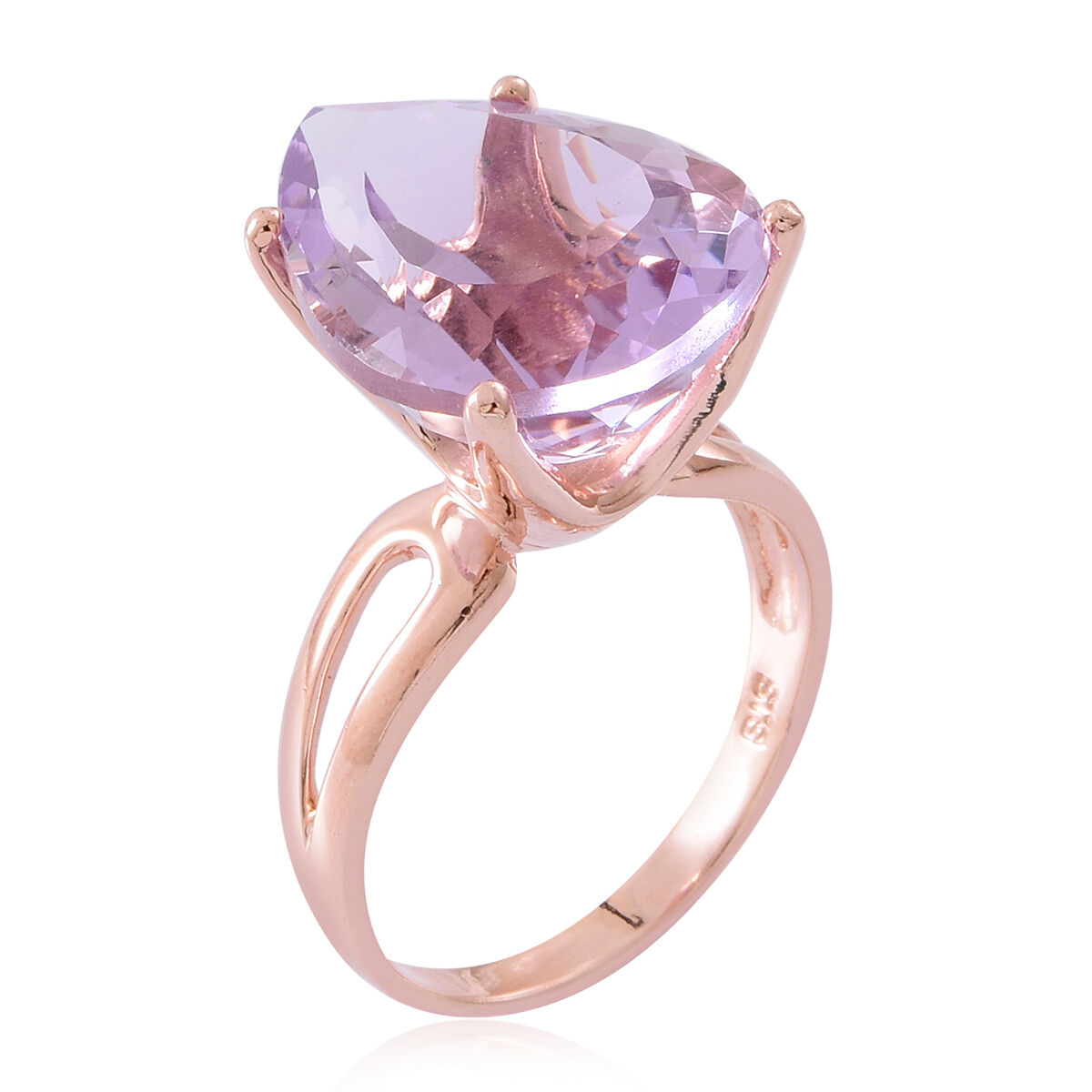 Exclusive Edition- Rare Size AAA Rose De France Amethyst (Pear) Ring in Rose Gold Overlay Sterling Silver 14.500 Ct.
