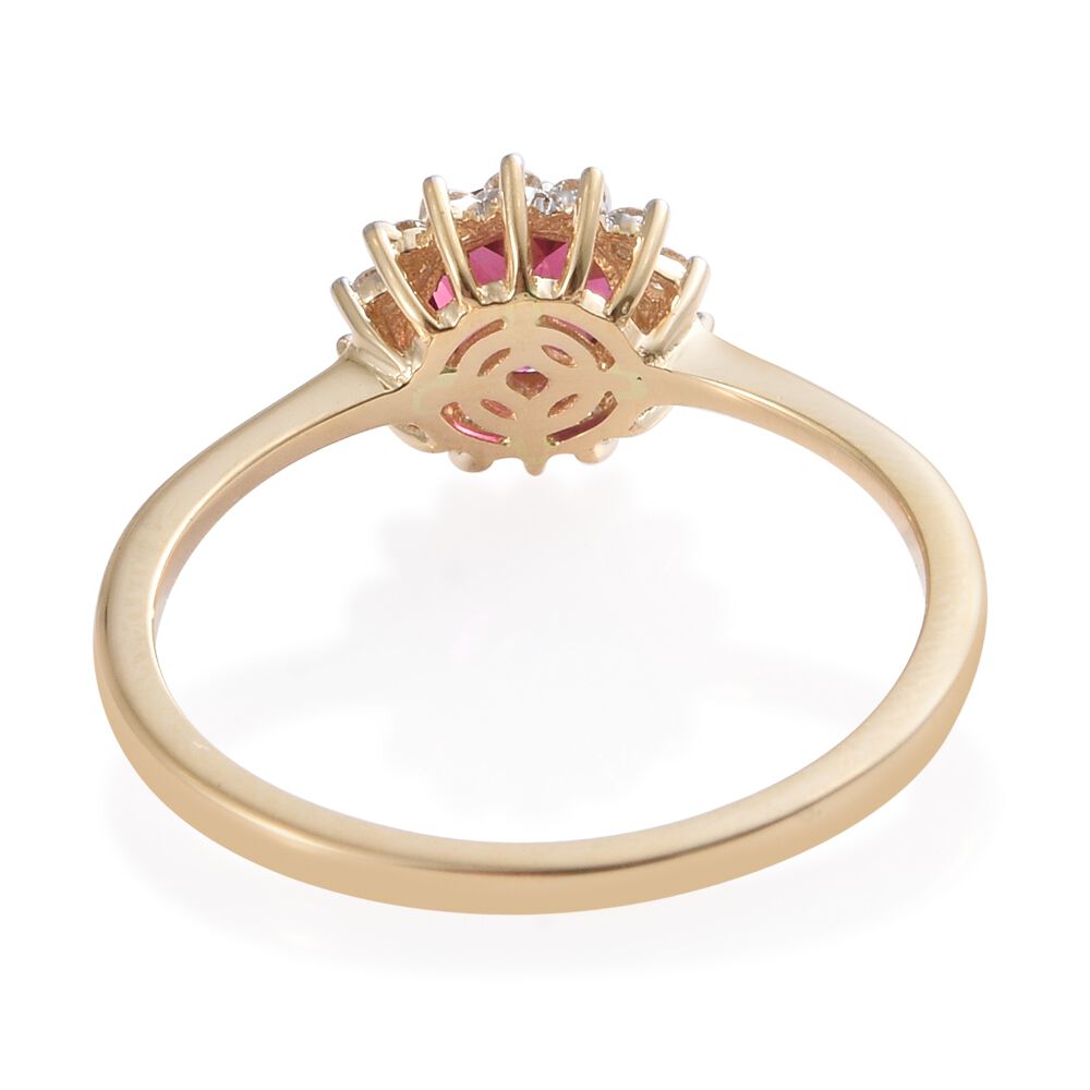 ILIANA 18K Yellow Gold AAA Ouro Fino Rubelite (Rnd), Diamond (SI/G-H) Halo Ring 1.000 Ct.