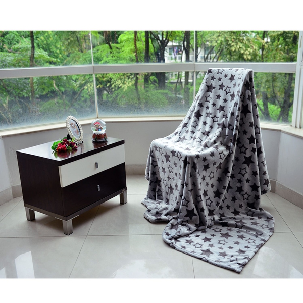 Superfine Double Layer Microfibre Burn out Grey and Black Colour Blanket with Stars Pattern (Size 200x150 Cm)