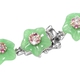 Carved Green Jade and Multi Sapphire Floral Necklace (Size 18) in Rhodium Overlay Sterling Silver 116.20 Ct, Silver wt 9.40 Gms