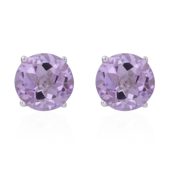Rose De France Amethyst (Rnd) Stud Earrings (with Push Back) in Rhodium Plated Sterling Silver 5.000