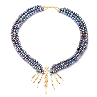 LucyQ Pearl Splash Collection - Freshwater Peacock Edwardian Pearl Statement Necklace (Size 24) in Y
