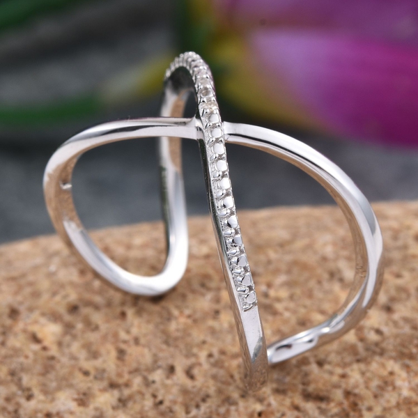 Diamond (Rnd) Criss Cross Ring in Platinum Overlay Sterling Silver