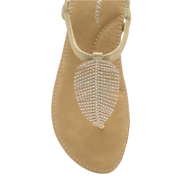 Dunlop Rue Embellished Feather Toe Post Flat Sandals in Pale Gold
