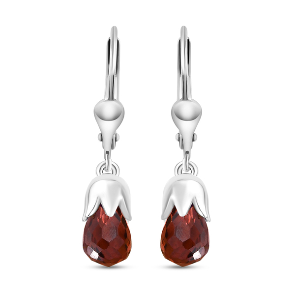 Mozambique Garnet Flower Drop Earrings (With Lever Back) in Sterling Silver 5.19 Ct.