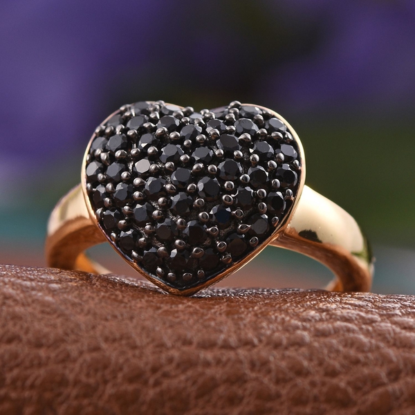 Boi Ploi Black Spinel Heart Silver Ring in 14K Gold Overlay 2.250 Ct.