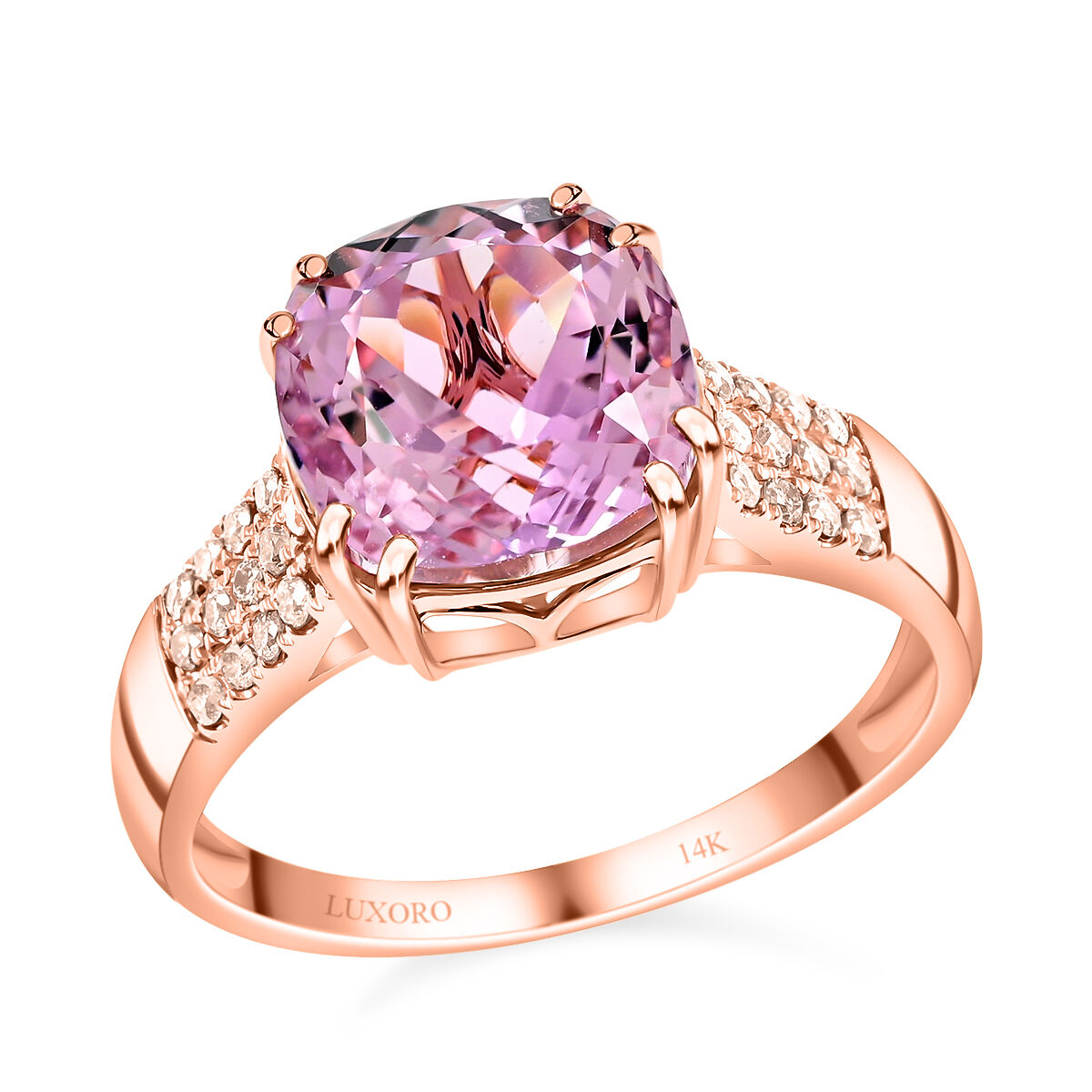 Certified and Appraised 14K Rose Gold AAA Martha Rocha Kunzite and Diamond I1 GH Classic Solitaire R