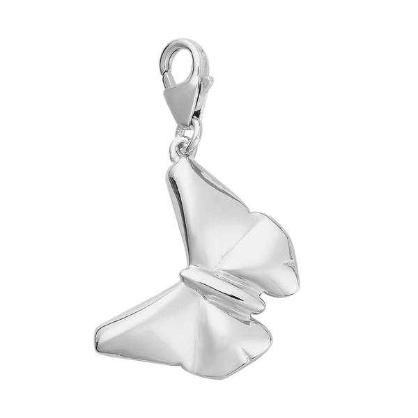High Finish Plain Butterfly Charm in Platinum Plated Sterling Silver