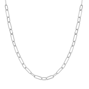 Platinum Overlay Sterling Silver Paperclip Necklace (Size - 22) With Lobster Clasp, Silver Wt. 7.70 