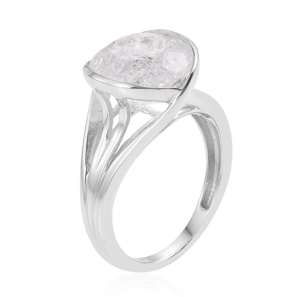 Diamond Crackled Quartz (Rnd) Solitaire Ring in Platinum Overlay Sterling Silver 6.000 Ct.