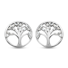 Diamond Tree Of Life Earrings (with Push Back) in Platinum Overlay Sterling Silver 0.17 Ct.