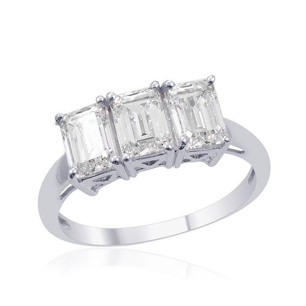 Lustro Stella - Platinum Overlay Sterling Silver (Oct) Trilogy Ring Made with Finest CZ 3.180 Ct.