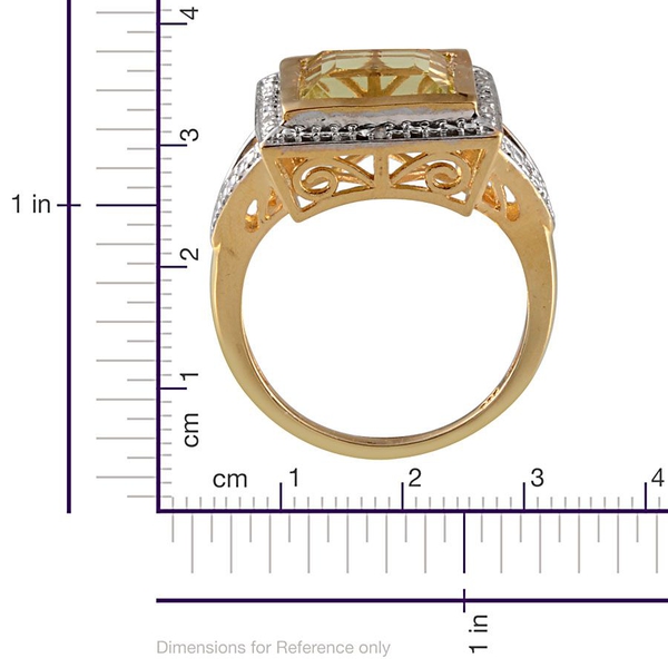 Brazilian Green Gold Quartz (Sqr 5.40 Ct), Diamond Ring in 14K Gold Overlay Sterling Silver 5.430 Ct.