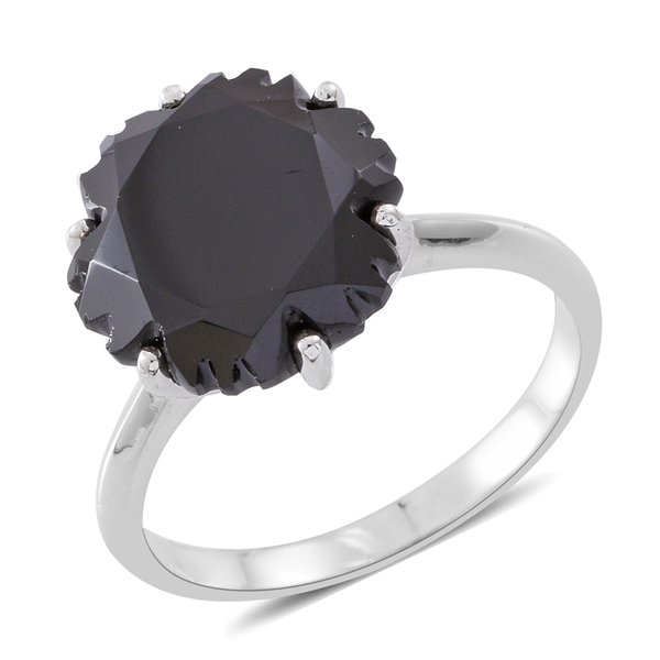 Snowflake Cut Boi Ploi Black Spinel Ring in Rhodium Plated Sterling Silver 11.500 Ct.