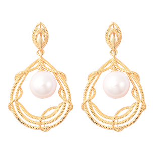 Edison Pearl Dangling Earrings (with Push Back) in Yellow Gold Overlay Sterling Silver