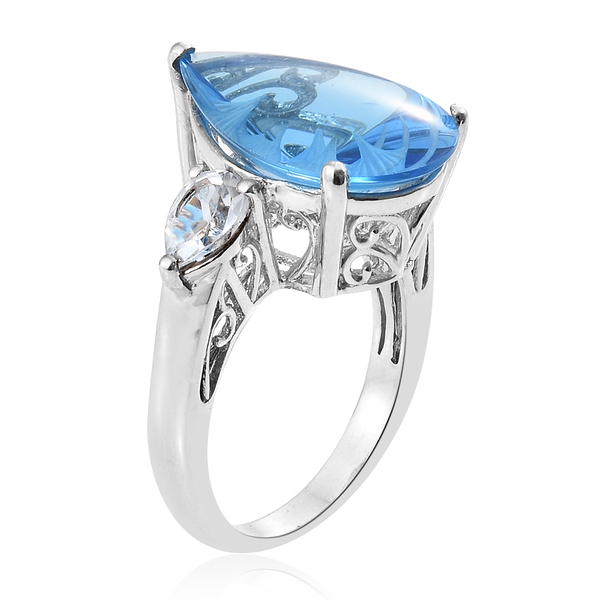 Marambaia Topaz (Pear 14.00 Ct), White Topaz Ring in Platinum Overlay Sterling Silver 15.500 Ct. Silver wt 5.58 Gms.
