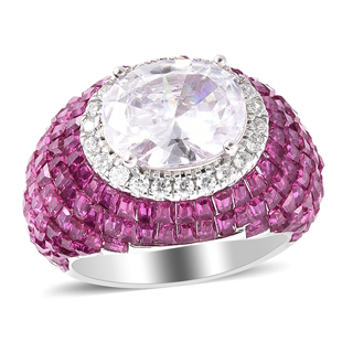 Lustro Stella - Simulated Ruby and Simulated Diamond Ring in Platinum Overlay Sterling Silver, Silve