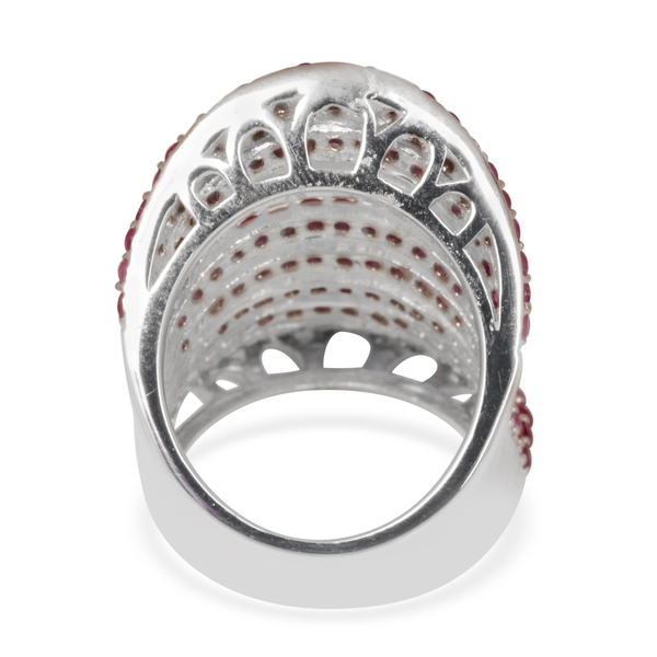 Ruby (Rnd) Ring in Rhodium Plated Sterling Silver 5.000 Ct. Silver wt 8.50 Gms.