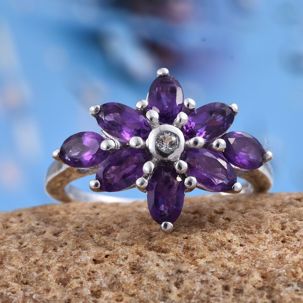 African Amethyst (Rnd), White Topaz Ring in Platinum Overlay Sterling Silver 1.520 Ct.