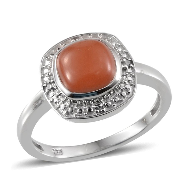 Mitiyagoda Peach Moonstone (Cush 2.50 Ct), Diamond Ring in Platinum Overlay Sterling Silver 2.520 Ct